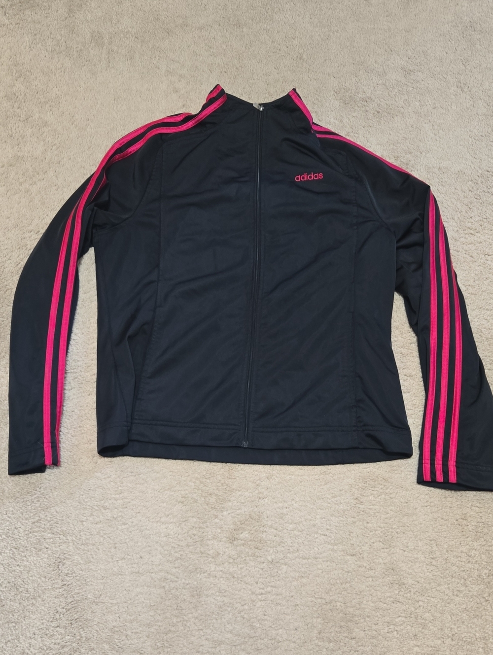 adidas Black Track Jacket with Hot Pink Stripes
